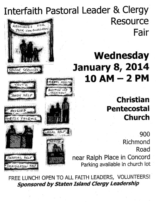 Interfaith Pastoral Leader & Clergy Resource Fair Wednesday January 8, 2014 10 AM -2 PM